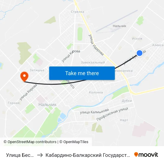 Улица Бесланеева to Кабардино-Балкарский Государственный Университет map