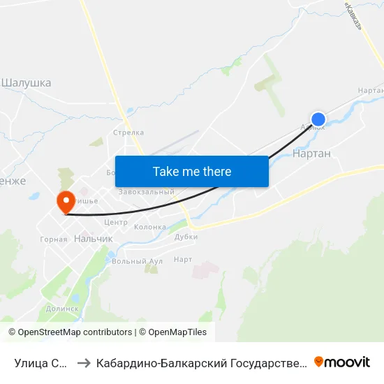 Улица Сосруко to Кабардино-Балкарский Государственный Университет map