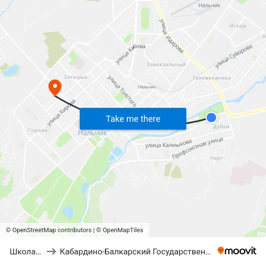 Школа №27 to Кабардино-Балкарский Государственный Университет map