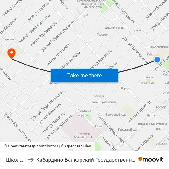 Школа №5 to Кабардино-Балкарский Государственный Университет map