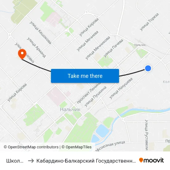 Школа №6 to Кабардино-Балкарский Государственный Университет map