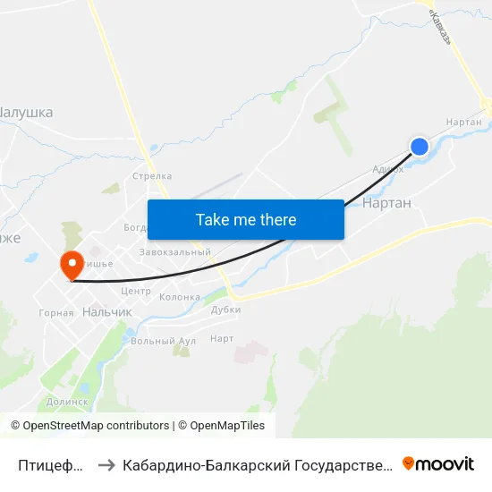 Птицефабрика to Кабардино-Балкарский Государственный Университет map