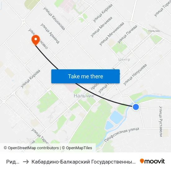 Ридада to Кабардино-Балкарский Государственный Университет map