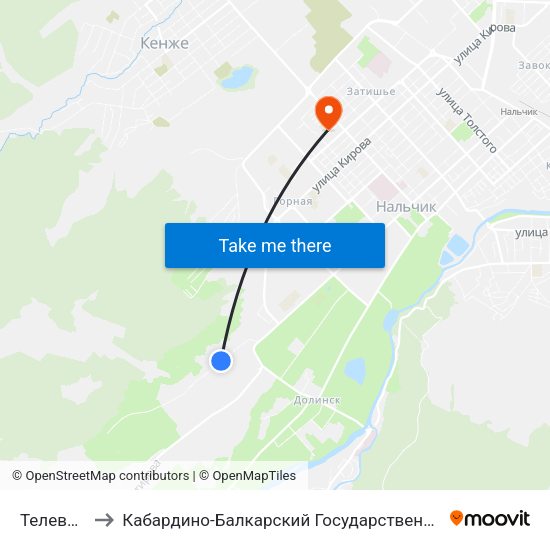 Телевышка to Кабардино-Балкарский Государственный Университет map