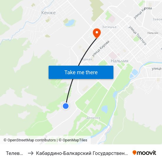 Телевышка to Кабардино-Балкарский Государственный Университет map