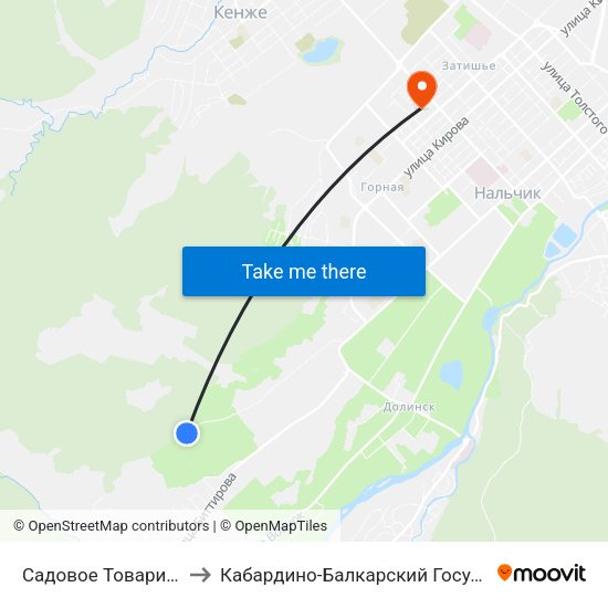 Садовое Товарищество Эльбрус to Кабардино-Балкарский Государственный Университет map