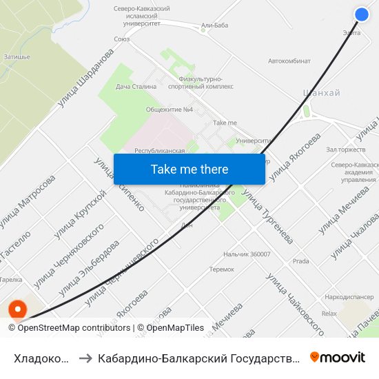 Хладокомбинат to Кабардино-Балкарский Государственный Университет map
