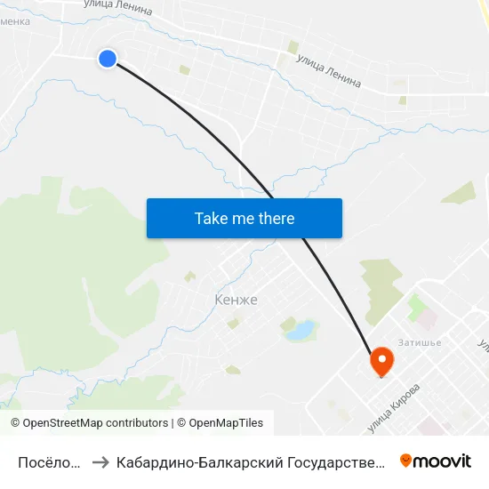 Посёлок Мир to Кабардино-Балкарский Государственный Университет map