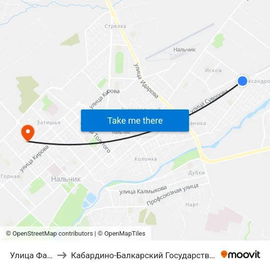 Улица Фанзиева to Кабардино-Балкарский Государственный Университет map