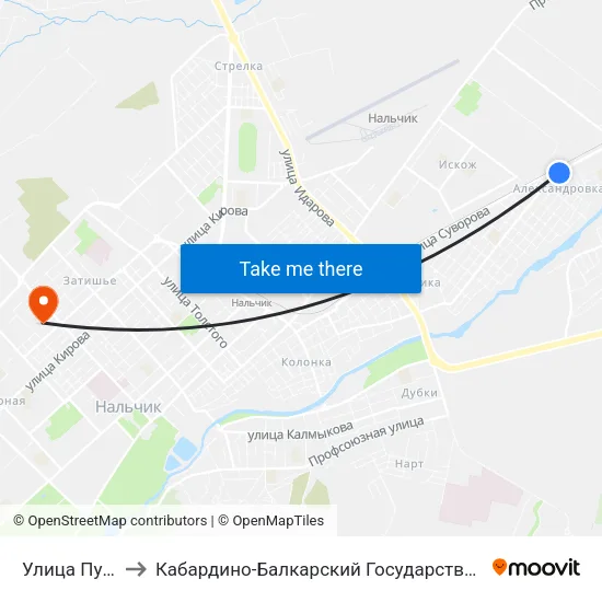 Улица Пугачёва to Кабардино-Балкарский Государственный Университет map