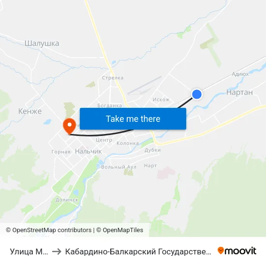 Улица Мусова to Кабардино-Балкарский Государственный Университет map