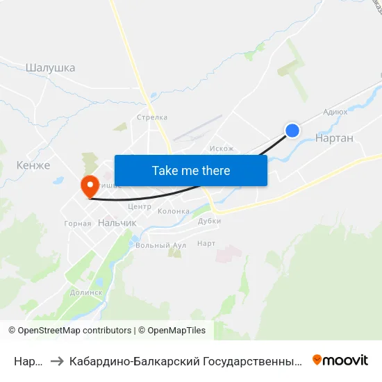 Нартан to Кабардино-Балкарский Государственный Университет map