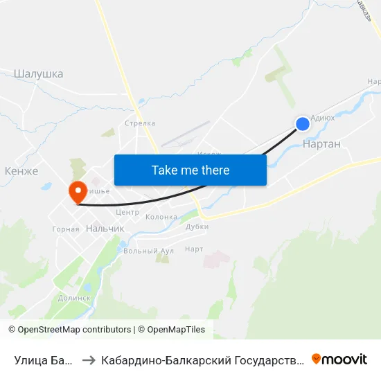 Улица Бадыноко to Кабардино-Балкарский Государственный Университет map