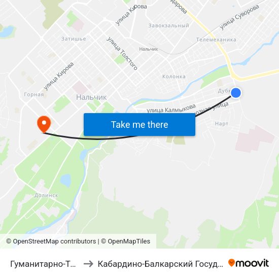 Гуманитарно-Технический Колледж to Кабардино-Балкарский Государственный Аграрный Университет map