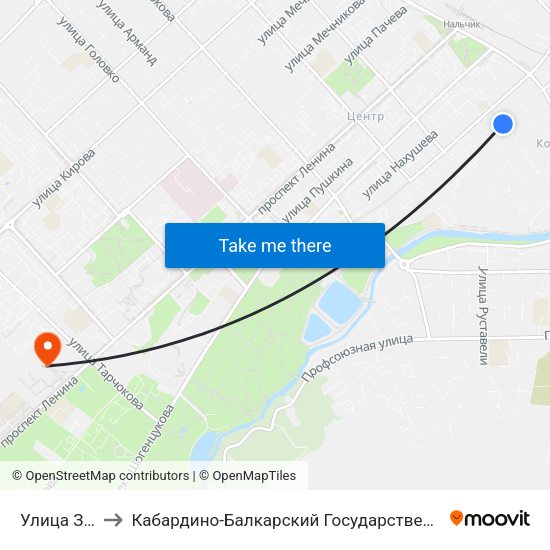 Улица Захарова to Кабардино-Балкарский Государственный Аграрный Университет map