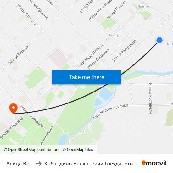 Улица Вологирова to Кабардино-Балкарский Государственный Аграрный Университет map