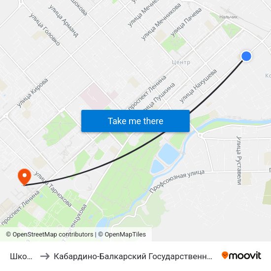 Школа №6 to Кабардино-Балкарский Государственный Аграрный Университет map