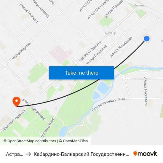 Астраханка to Кабардино-Балкарский Государственный Аграрный Университет map