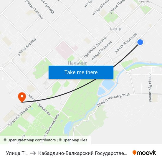 Улица Толстого to Кабардино-Балкарский Государственный Аграрный Университет map