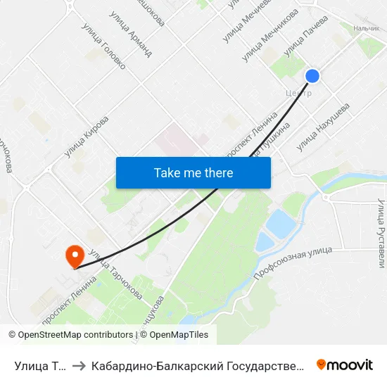 Улица Толстого to Кабардино-Балкарский Государственный Аграрный Университет map