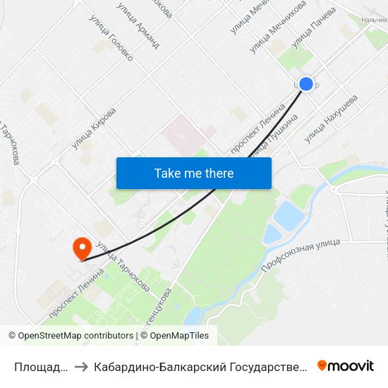 Площадь Марии to Кабардино-Балкарский Государственный Аграрный Университет map