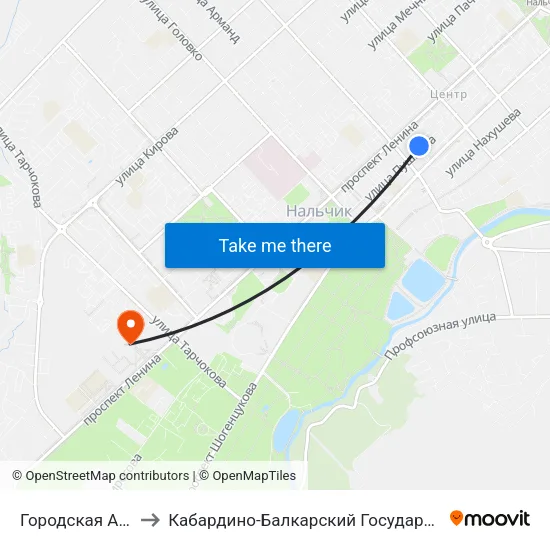 Городская Администрация to Кабардино-Балкарский Государственный Аграрный Университет map