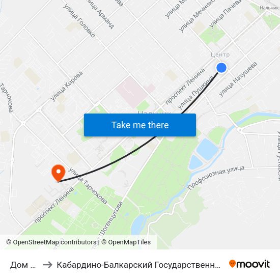 Дом Радио to Кабардино-Балкарский Государственный Аграрный Университет map