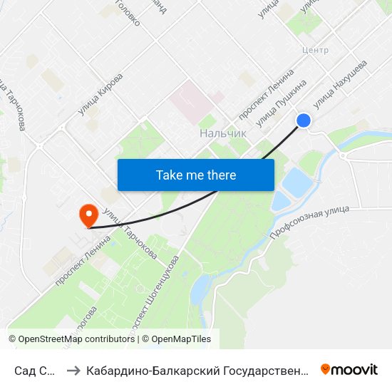 Сад Свободы to Кабардино-Балкарский Государственный Аграрный Университет map