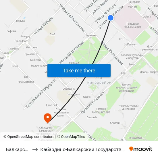 Балкарская Улица to Кабардино-Балкарский Государственный Аграрный Университет map