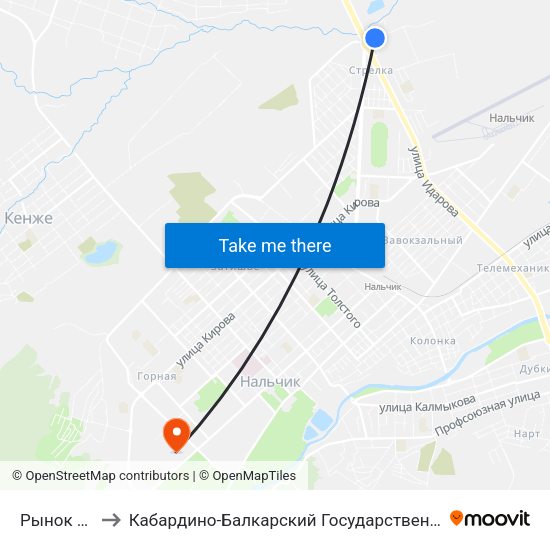 Рынок Стрелка to Кабардино-Балкарский Государственный Аграрный Университет map