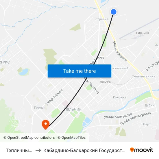 Тепличный Переулок to Кабардино-Балкарский Государственный Аграрный Университет map