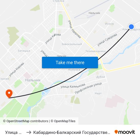 Улица Пугачёва to Кабардино-Балкарский Государственный Аграрный Университет map
