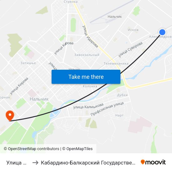 Улица Пугачёва to Кабардино-Балкарский Государственный Аграрный Университет map