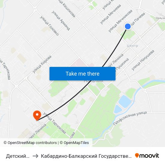 Детский Стадион to Кабардино-Балкарский Государственный Аграрный Университет map