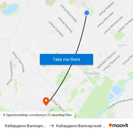 Кабардино-Балкарский Государственный Университет to Кабардино-Балкарский Государственный Аграрный Университет map