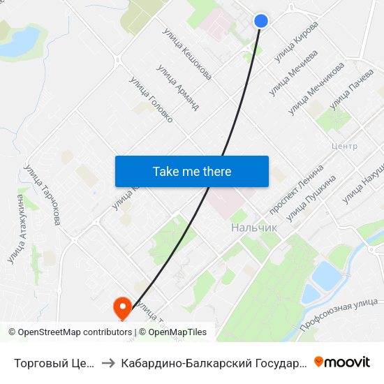 Торговый Центр Университи to Кабардино-Балкарский Государственный Аграрный Университет map