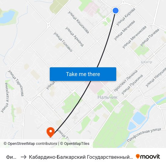 Физмат to Кабардино-Балкарский Государственный Аграрный Университет map