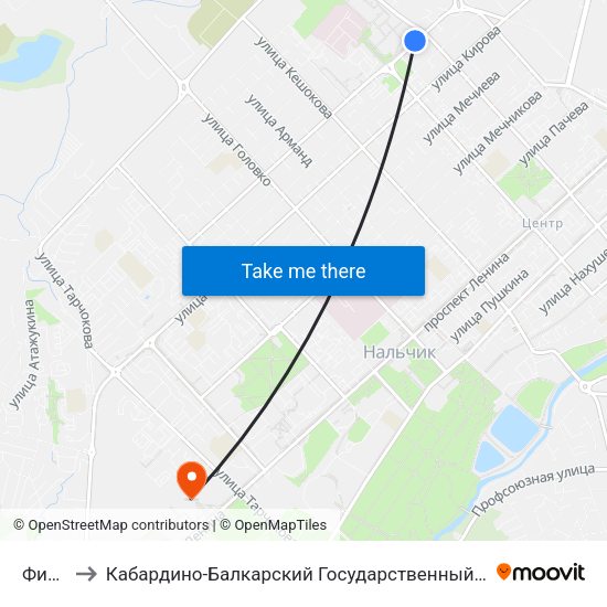 Физмат to Кабардино-Балкарский Государственный Аграрный Университет map