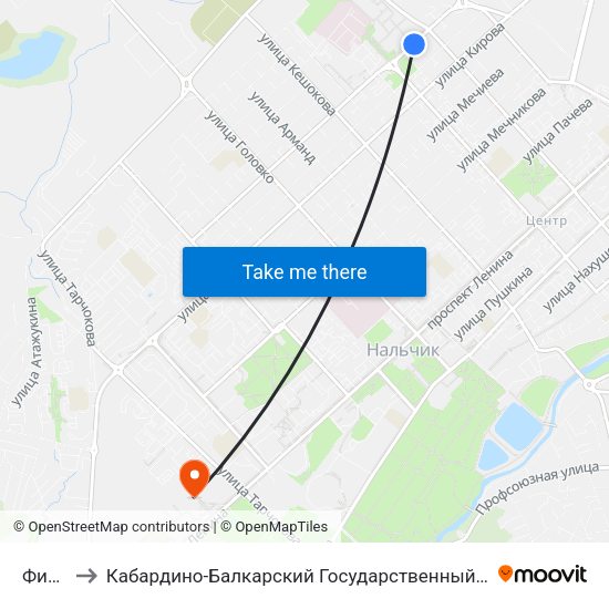 Физмат to Кабардино-Балкарский Государственный Аграрный Университет map
