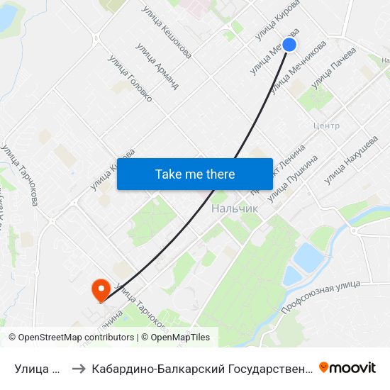 Улица Мечиева to Кабардино-Балкарский Государственный Аграрный Университет map