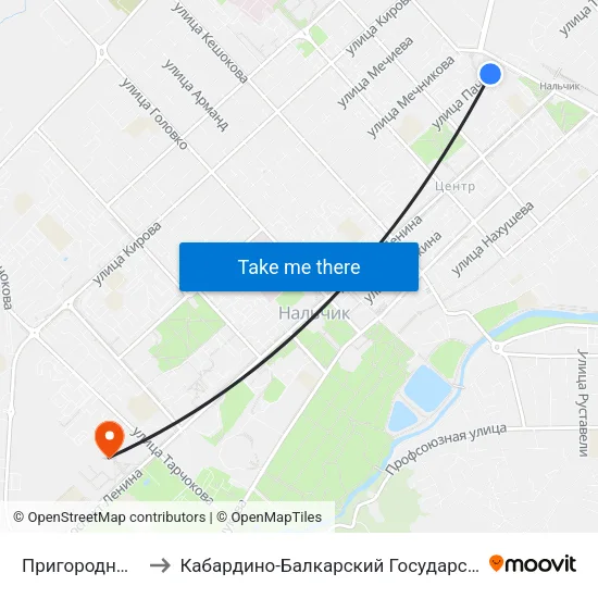 Пригородный Автовокзал to Кабардино-Балкарский Государственный Аграрный Университет map