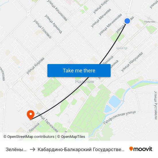 Зелёный Рынок to Кабардино-Балкарский Государственный Аграрный Университет map
