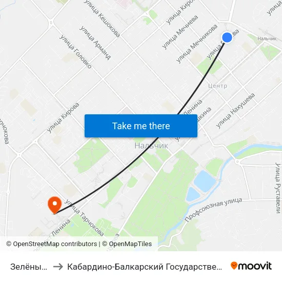Зелёный Рынок to Кабардино-Балкарский Государственный Аграрный Университет map