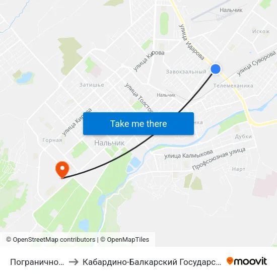 Пограничное Управление to Кабардино-Балкарский Государственный Аграрный Университет map