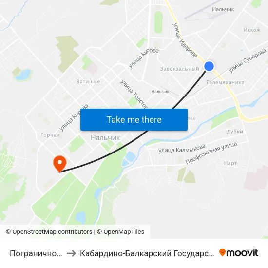 Пограничное Управление to Кабардино-Балкарский Государственный Аграрный Университет map