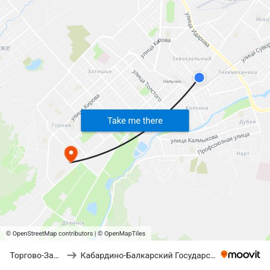 Торгово-Закупочная База to Кабардино-Балкарский Государственный Аграрный Университет map
