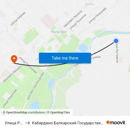 Улица Руставели to Кабардино-Балкарский Государственный Аграрный Университет map