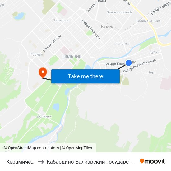 Керамическая Улица to Кабардино-Балкарский Государственный Аграрный Университет map