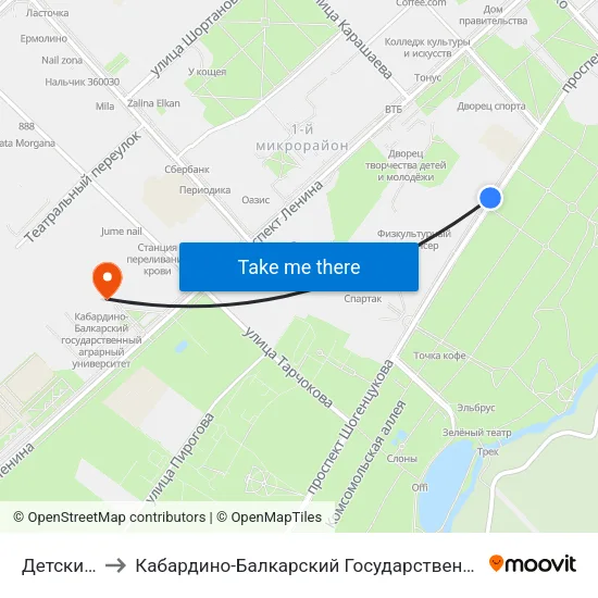 Детские Сады to Кабардино-Балкарский Государственный Аграрный Университет map