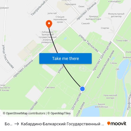 Бочка to Кабардино-Балкарский Государственный Аграрный Университет map
